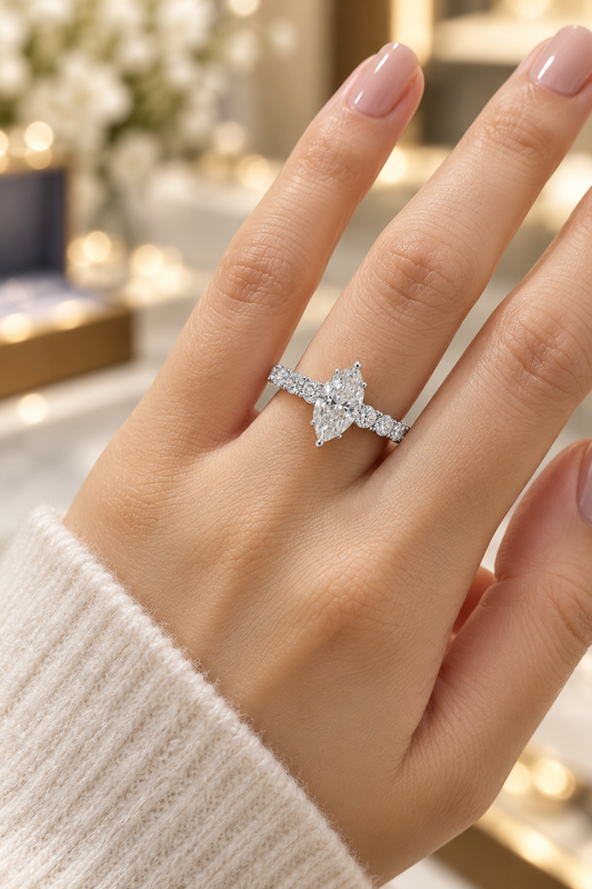 2 Carat Marquise With Side Round Diamond Ring (ARJS4121)