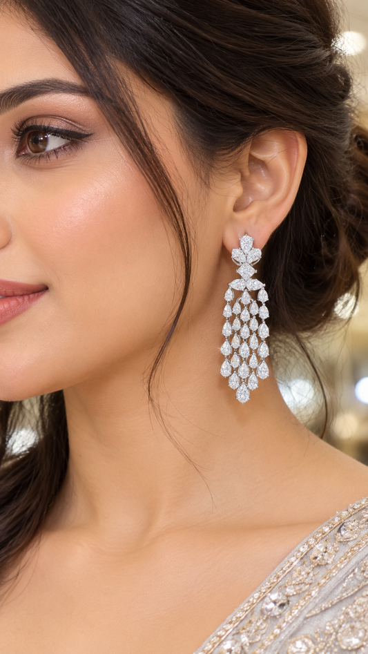 Five-Line Pear Diamond Chandelier Earrings (ARJS4389)