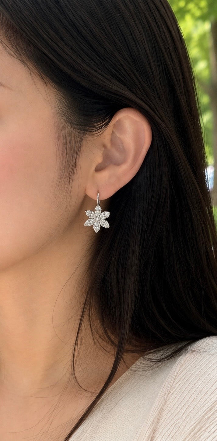 Marquise Flower Hook Diamond Earrings (ARJS3358)