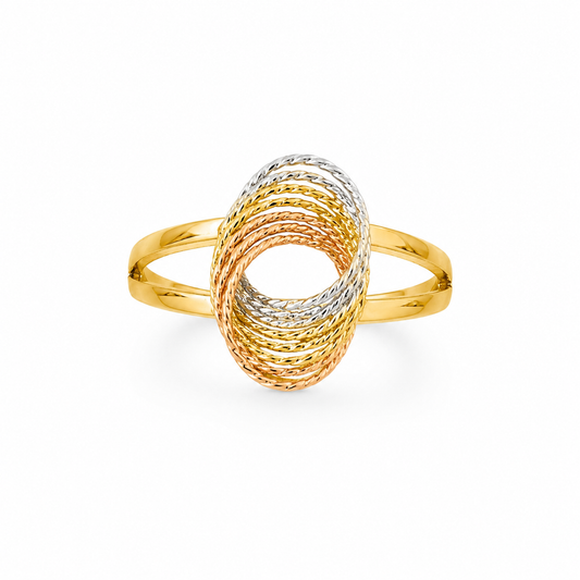 18k Gold Tri-Color Interlocked Oval Ring (GJEW262)