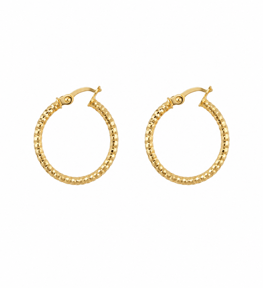 18K Gold Classic Diamond-Cut Gold Hoop Earrings (GJEW62)