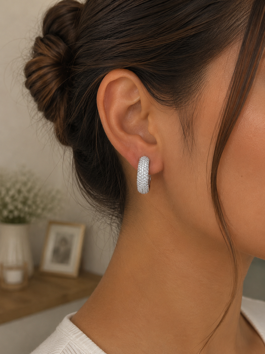 Round Paved Diamond Hoop Earrings  (SKJ1213)