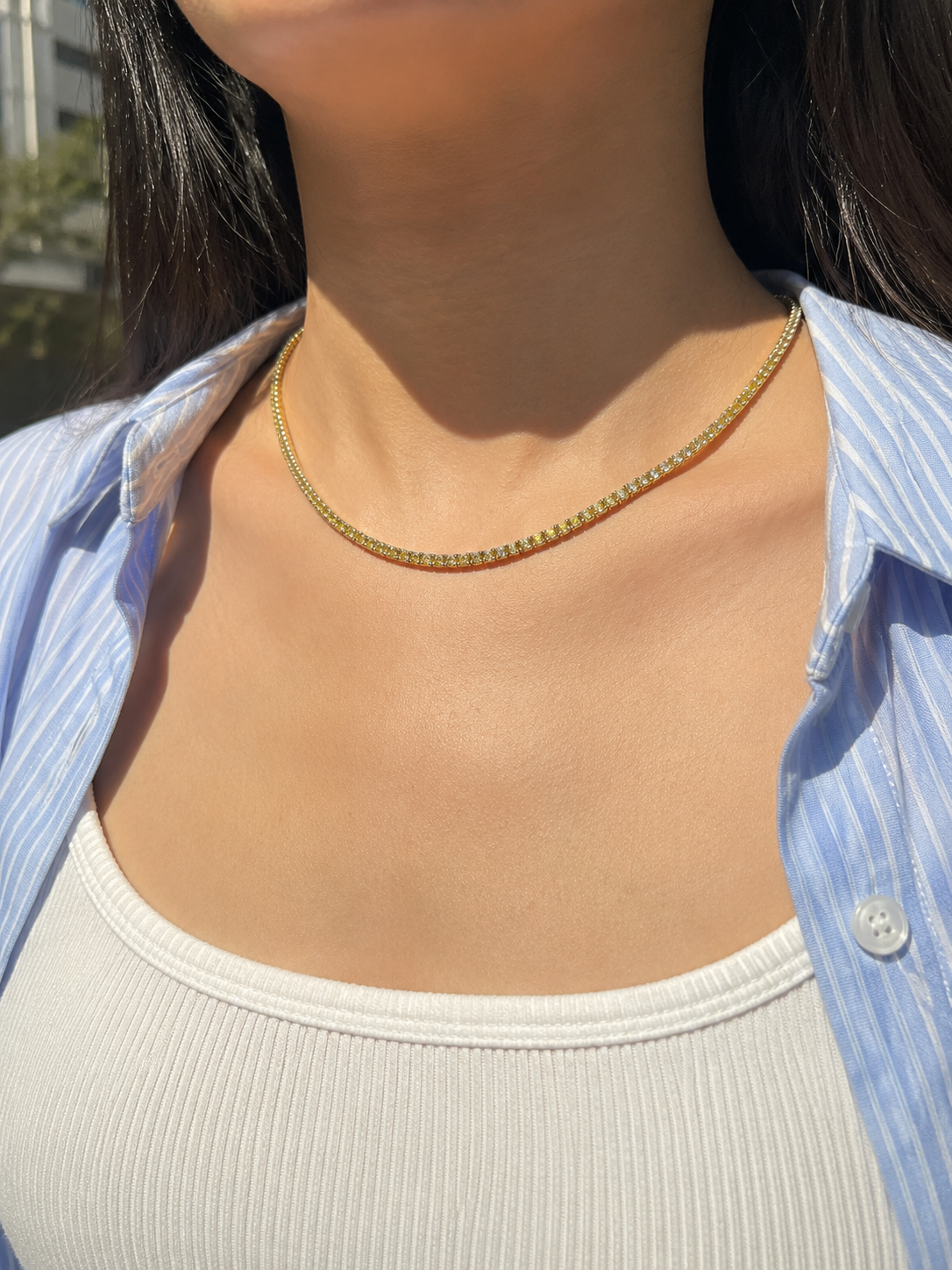 Yellow Sapphire Full Tennis Necklace (ARJS4141)