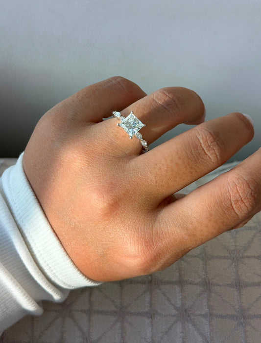 2CT Princess Cut with Marquise Side Diamond Ring (ARJS4023)