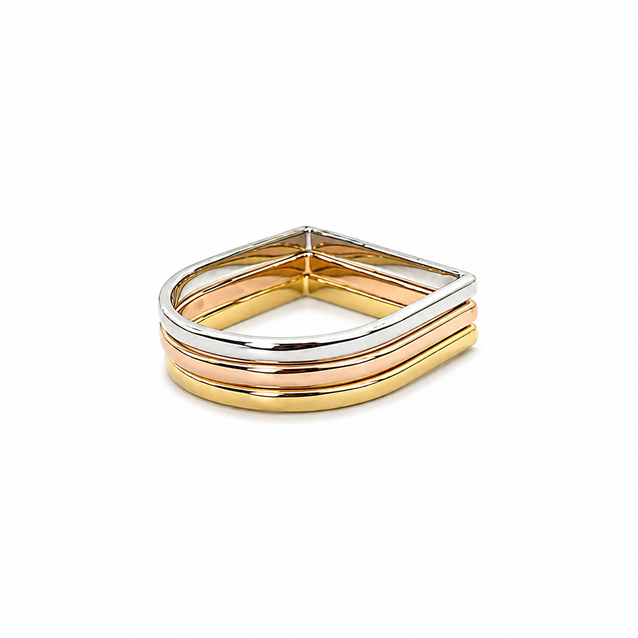 18K Gold Tri-Tone Curved Band Ring (GJEW47)
