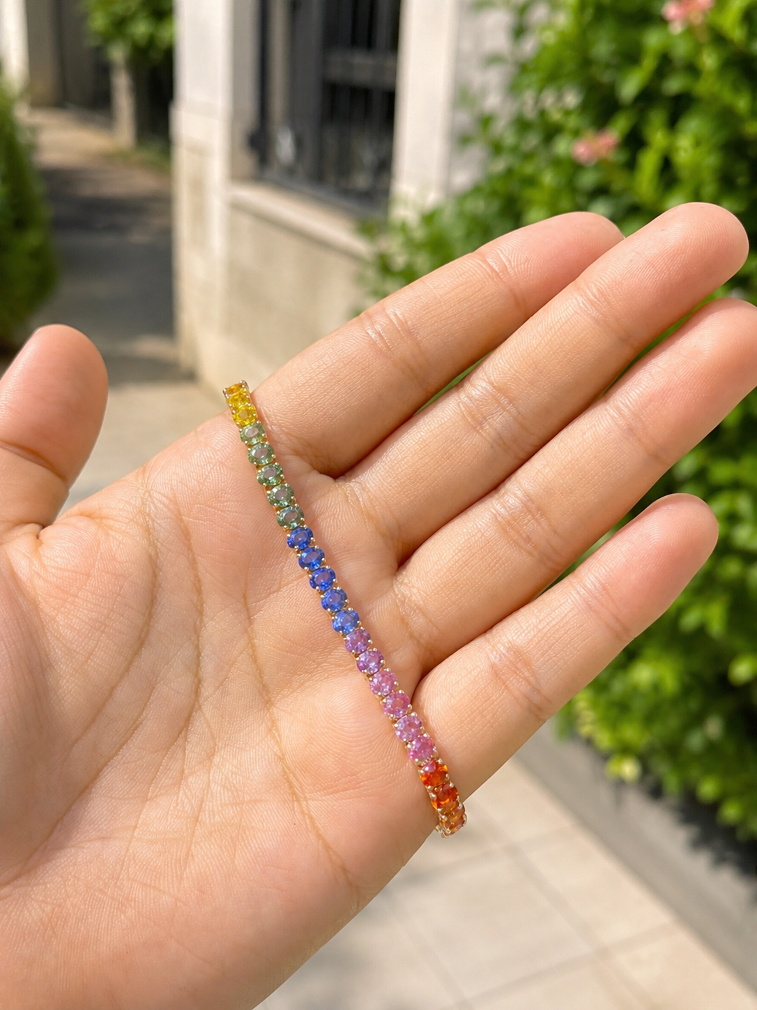 Natural Oval Rainbow Sapphire Bracelet in 18k Rose Gold (ARJS4149)