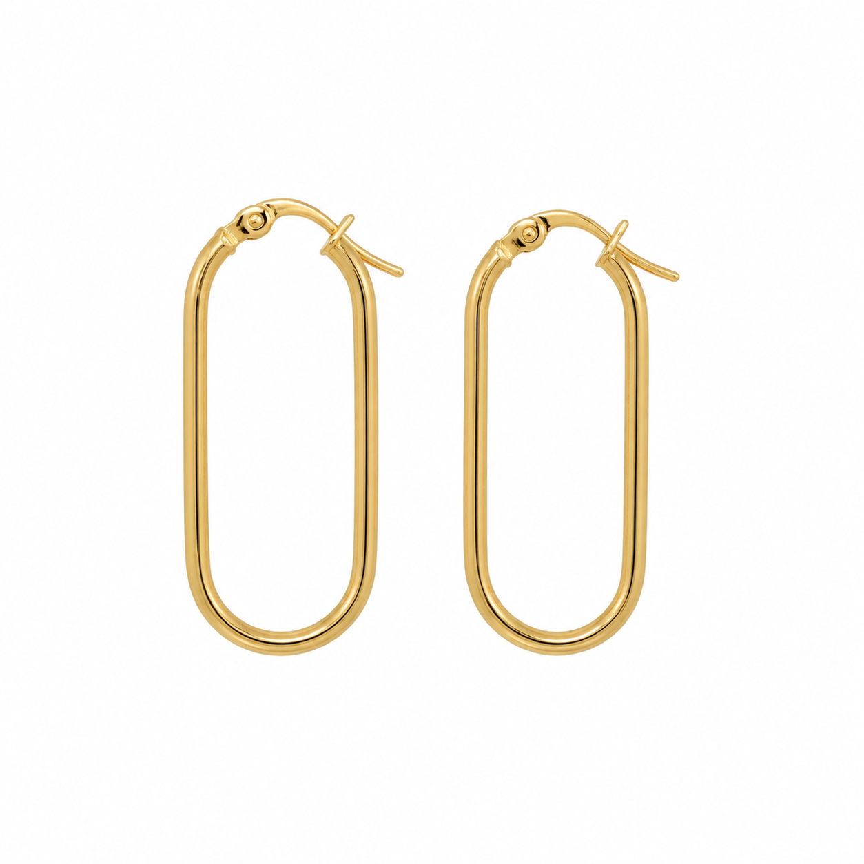 18K Gold Elongated Oval Hoop Earrings | Modern Paperclip Gold Hoops (GJEW287)
