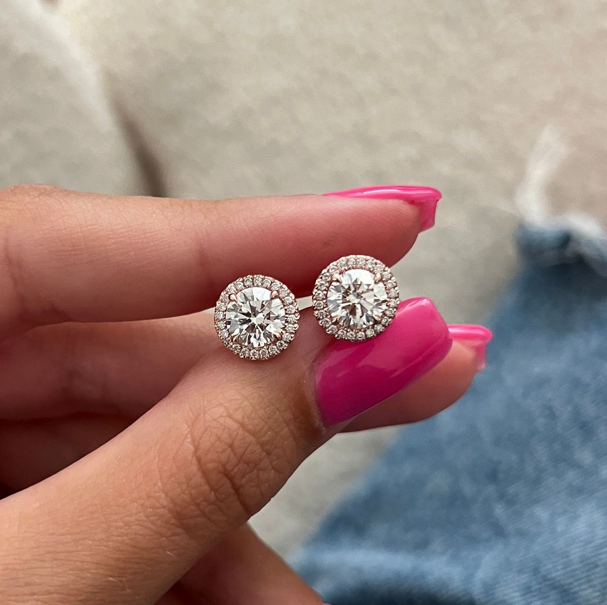 Round Halo Diamond Studs in Rosegold (ARJS2514)