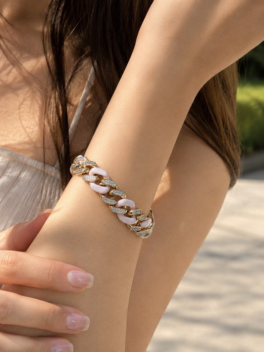Cuban Bracelet with Diamond in Pink (ARJS2396)
