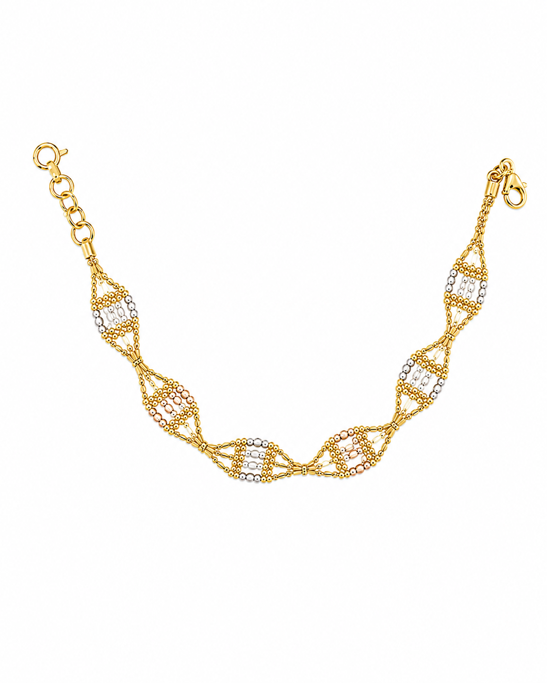 18k Gold Contemporary Tri-Color Bracelet with Fine Chain Detailing (GJEW325)