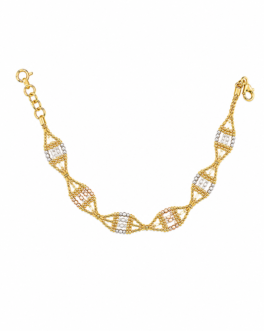 18k Gold Contemporary Tri-Color Bracelet with Fine Chain Detailing (GJEW325)