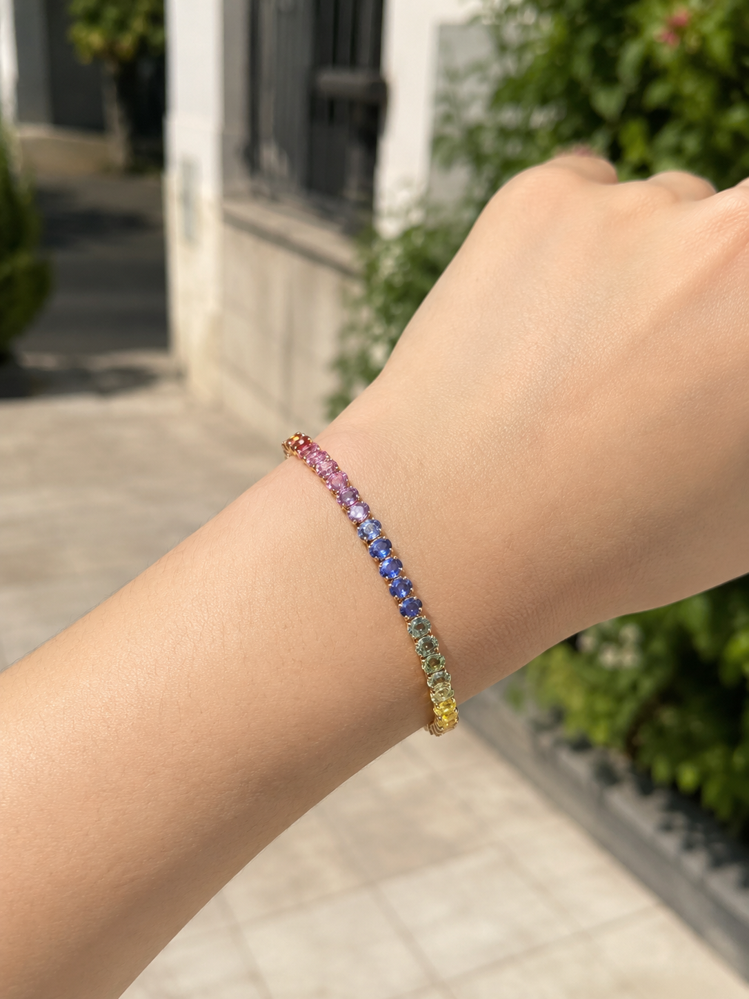 Natural Oval Rainbow Sapphire Bracelet in 18k Rose Gold (ARJS4149)