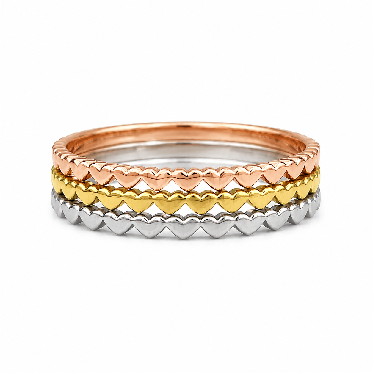 18K  Gold Tri-Tone Heart Edge Stacking Ring (GJEW49)