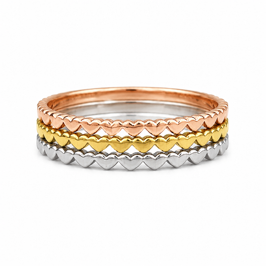 18K  Gold Tri-Tone Heart Edge Stacking Ring (GJEW49)
