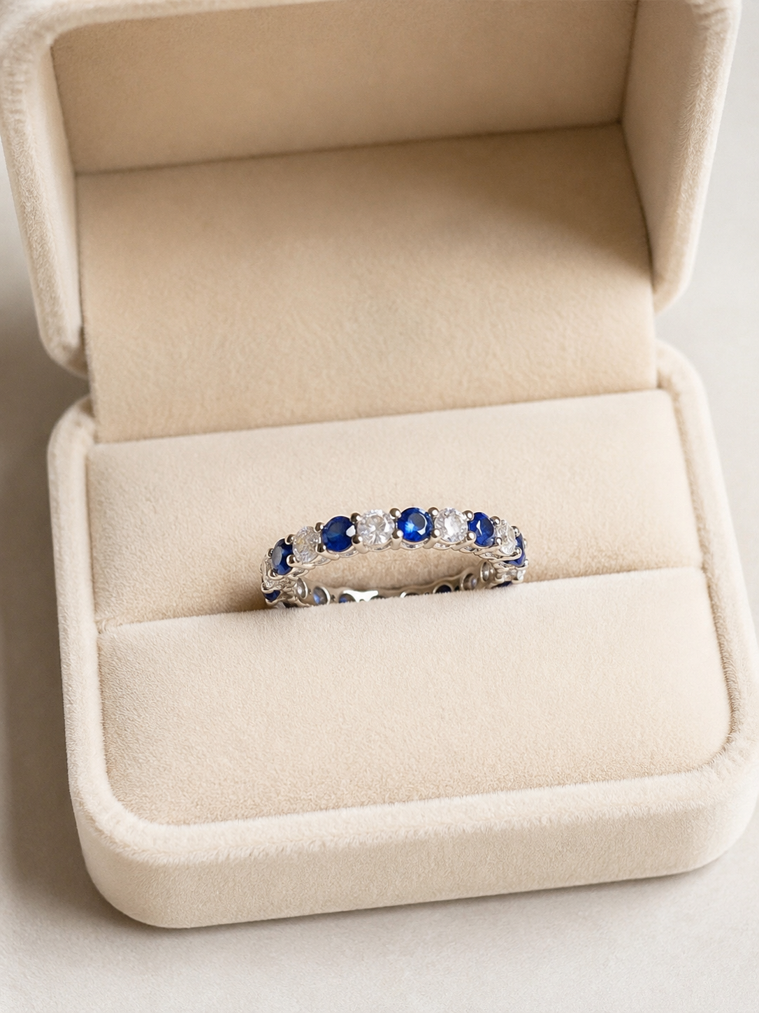 Round Blue Sapphire and Diamond Eternity Band (ARJS4184)