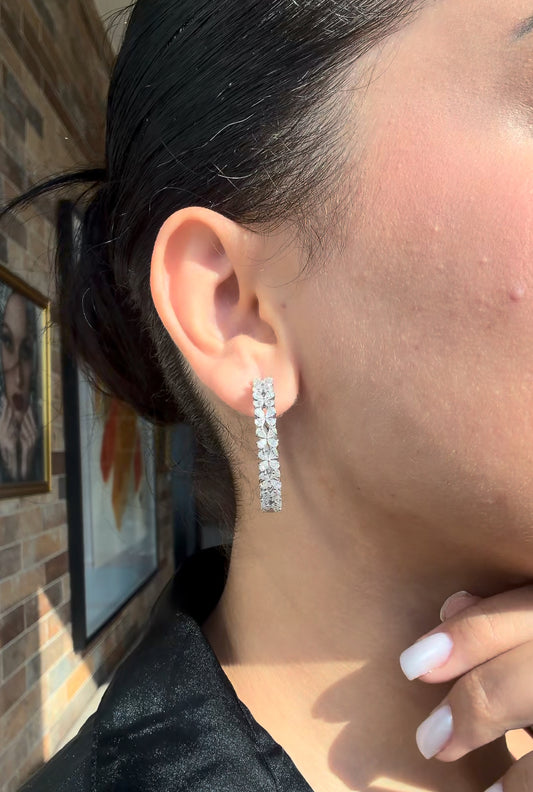Pear Flower Style Hoops Diamond Earring (ARJS2741)