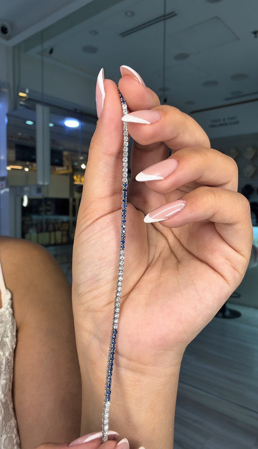 Classic Round Cut Natural Diamond and Blue Sapphire Tennis Bracelet (ARJS4143)