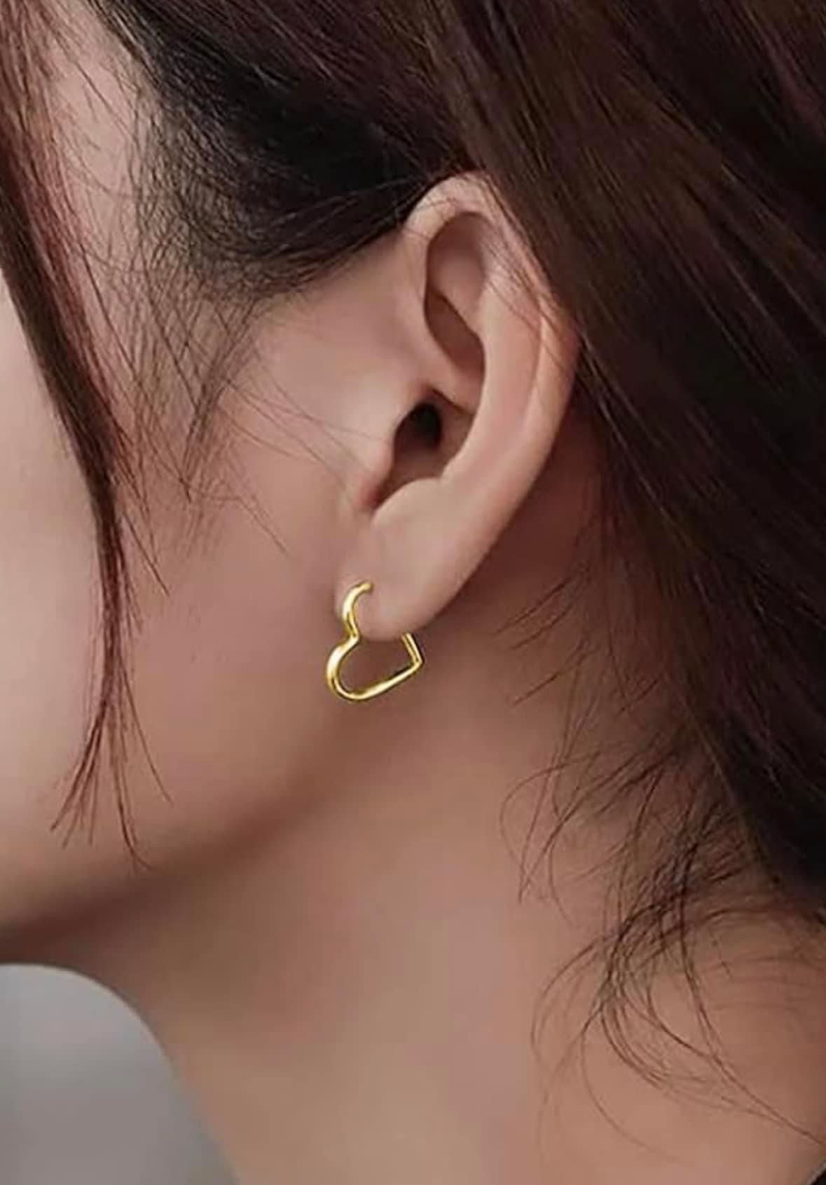 18k Gold Heart-Shaped Hinged Hoop Earrings (GJEW315-317)