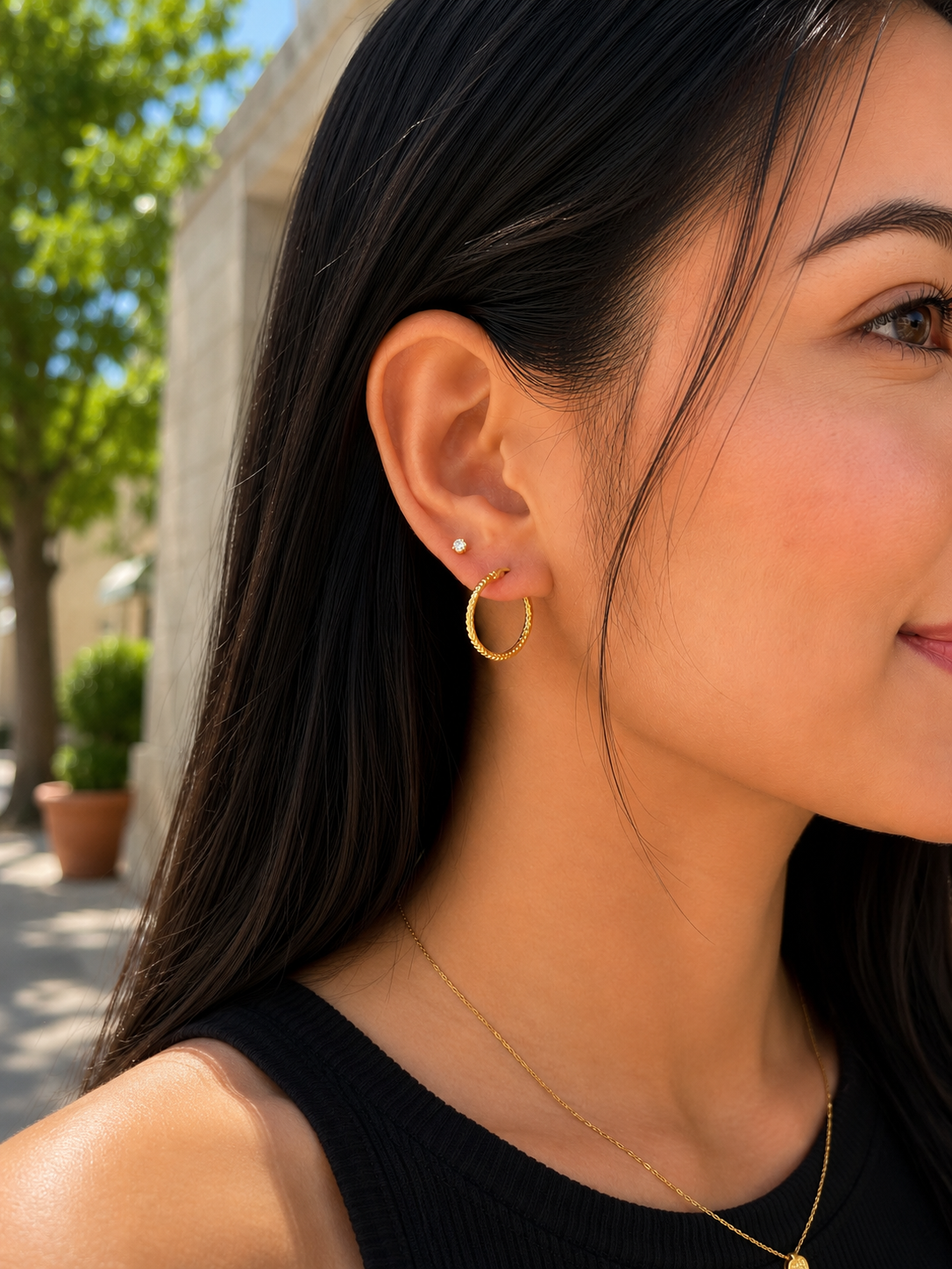 18K Gold Classic Diamond-Cut Gold Hoop Earrings (GJEW62)