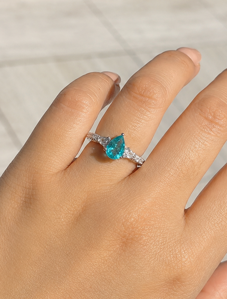 1 Carat Paraíba Pear with Side Diamond Paved Band Ring (ARJS4166)