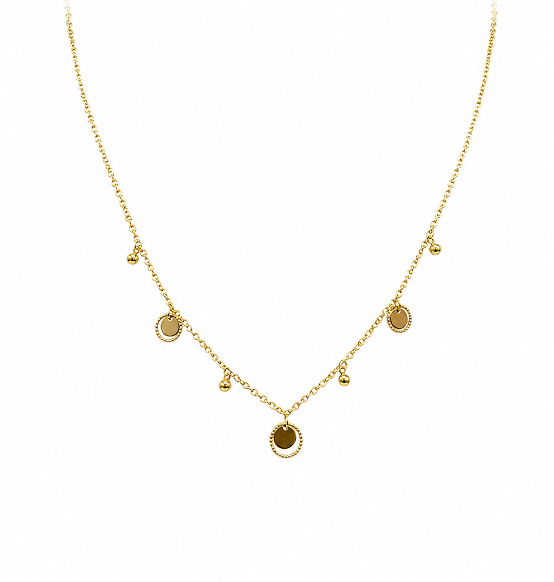 18K Gold Delicate Tri-Color Charm Necklace (GJEW150)
