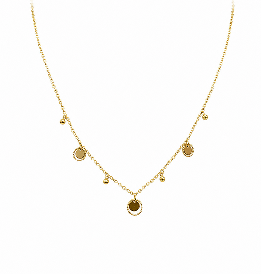 18K Gold Delicate Tri-Color Charm Necklace (GJEW150)