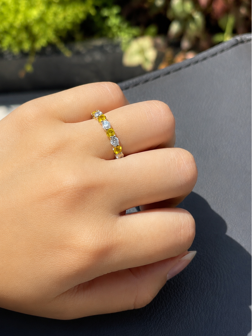 Round Yellow Sapphire and Diamond Eternity Band (ARJS4180)