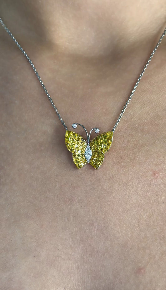 Radiant Yellow Sapphire Butterfly Pendant with Marquise-Cut Center (ARJS4247)