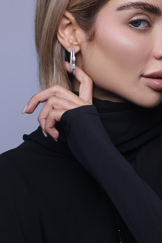 Pear & Round Double Hoop Diamond Earrings (ARJ1117)