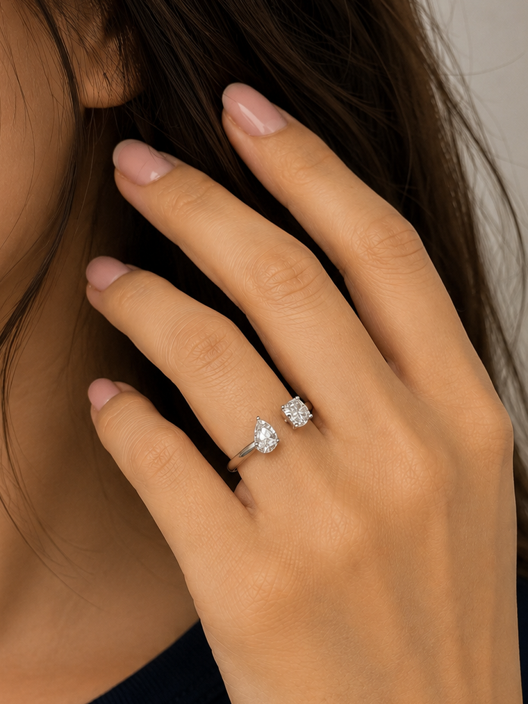 Cushion and Pear Bypass Diamond Ring (ARJS4095)