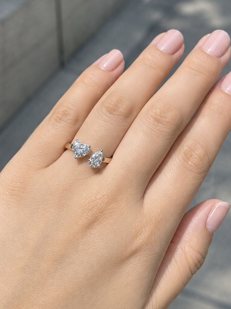 Heart and Pear Bypass Diamond Ring (ARJS4093)