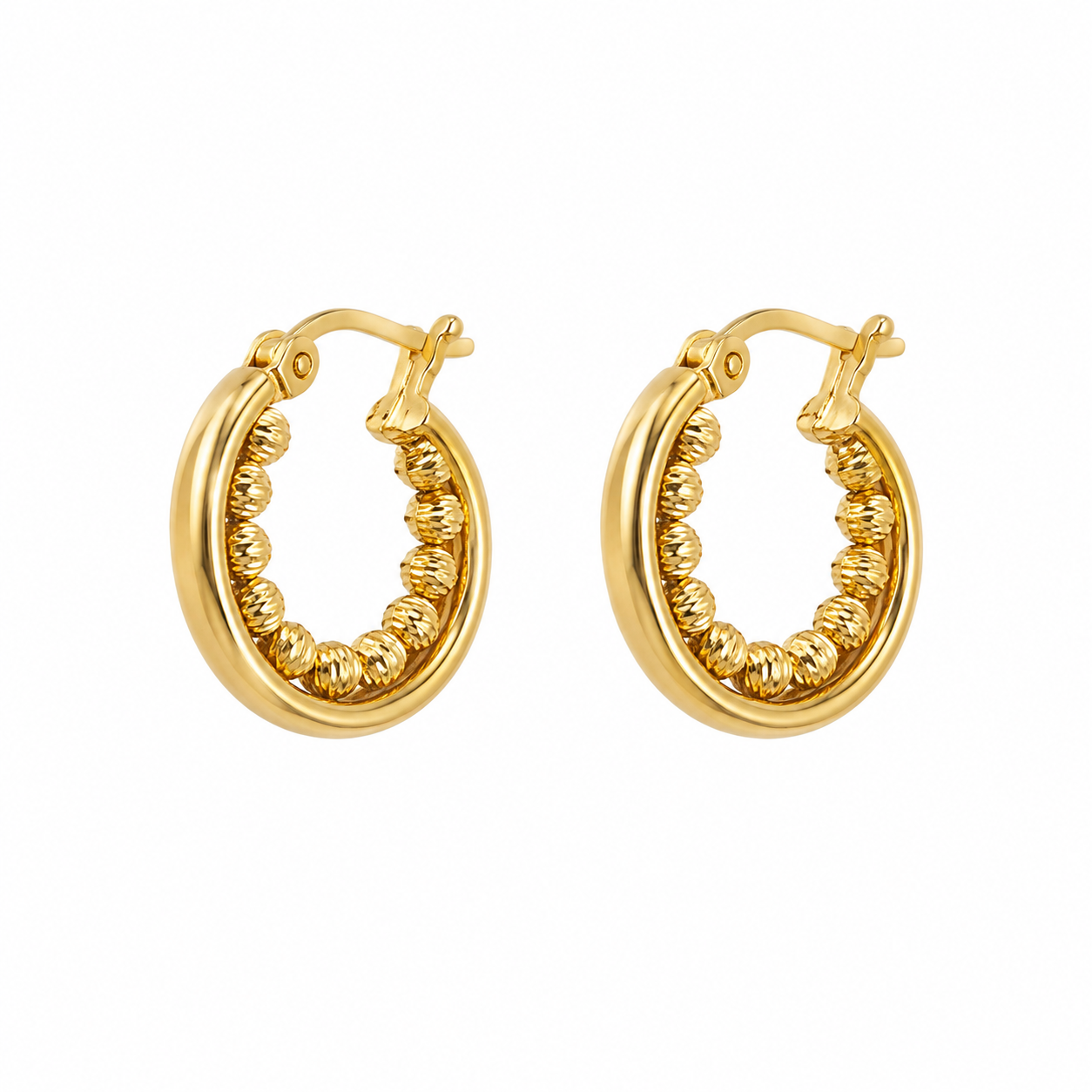 18K Gold Beaded Hoop Earrings (GJEW276)