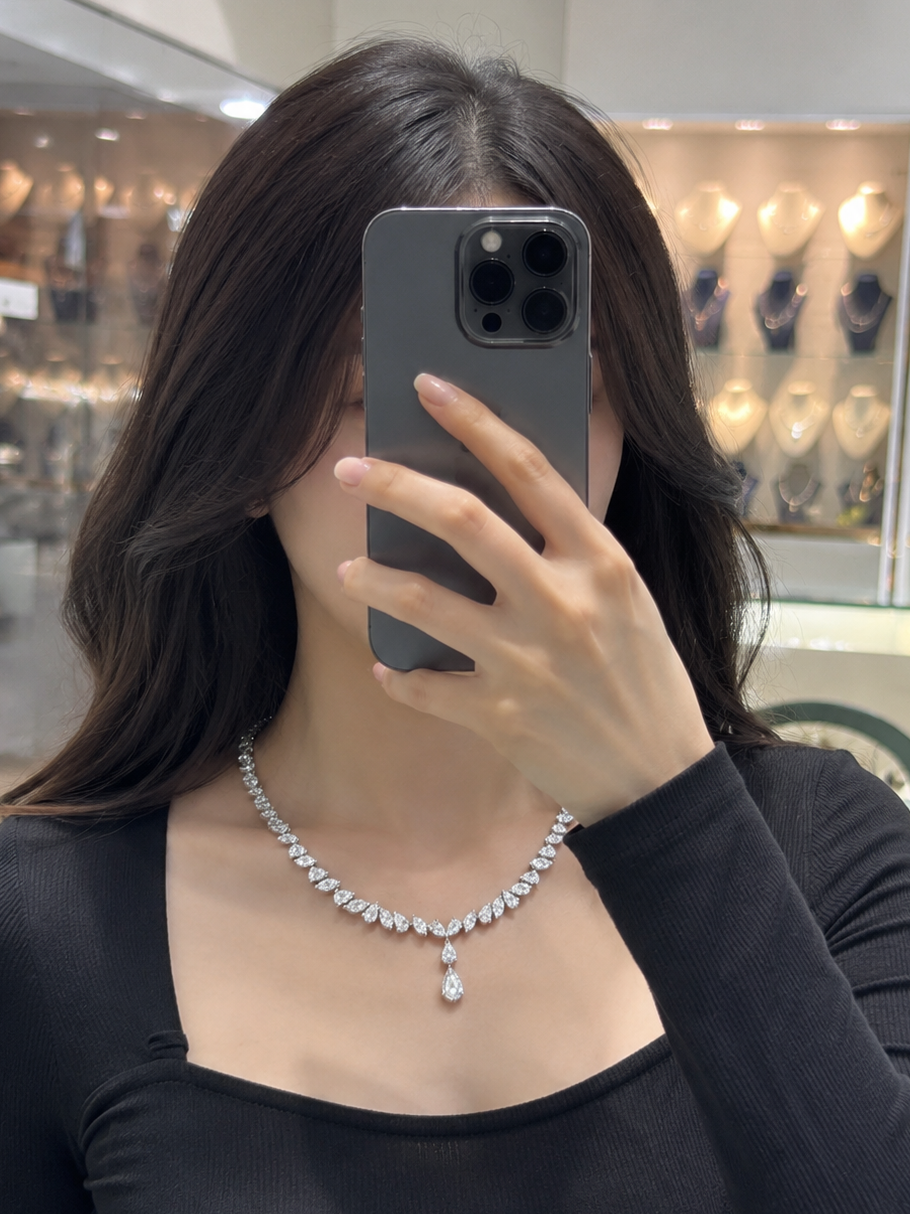 1 CT Pear Drop with Marquise Diamond Necklace (ARJS4125)