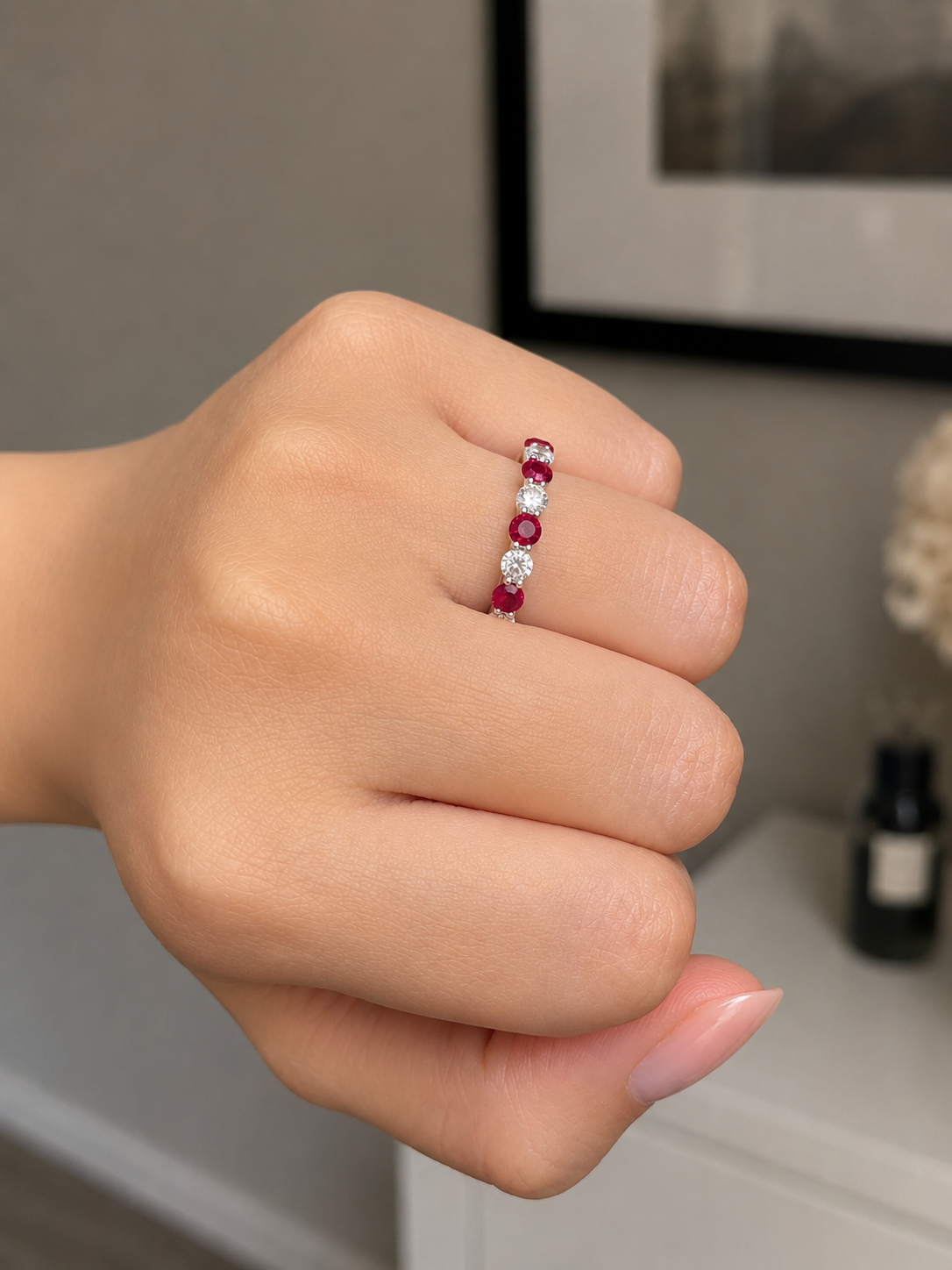 Round Sapphire and Diamond Eternity Band (ARJS4185)