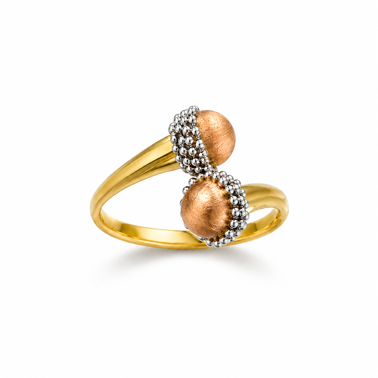 18k Gold Bypass Ring with White Gold Beaded Halo Accents (GJEW36)