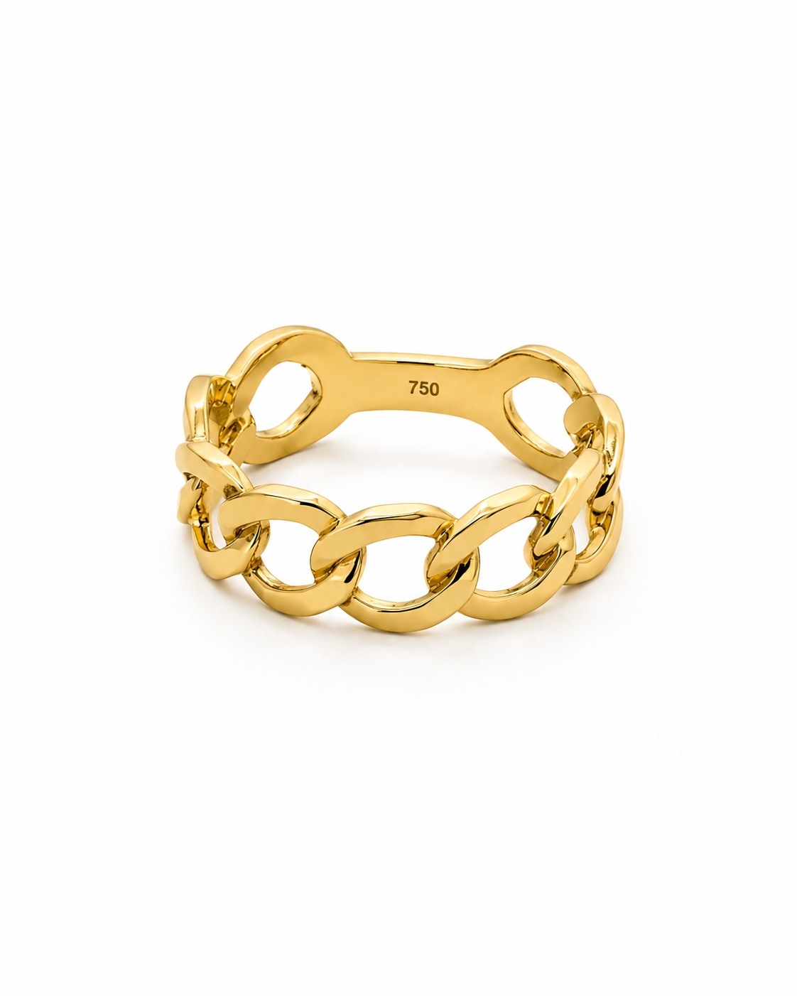 18k Gold Glossy Cuban Link Daily Wear Ring (GJEW84)