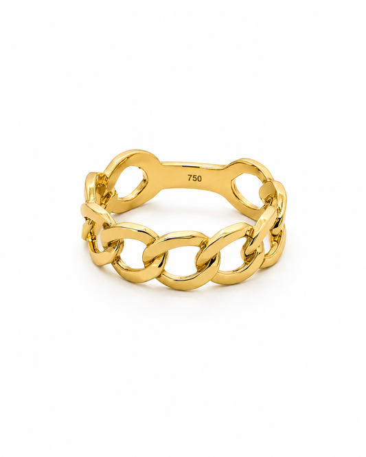 18k Gold Glossy Cuban Link Daily Wear Ring (GJEW84)