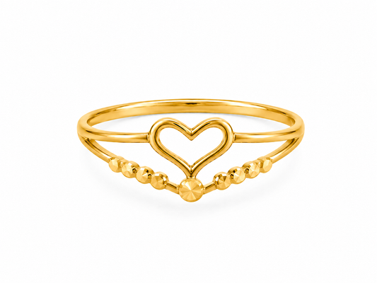 18k Gold Open Heart Beaded Ring (GJEW95)