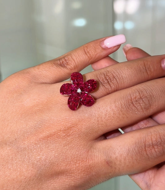 Ruby Flower with Diamond Ring (ARJS3648)