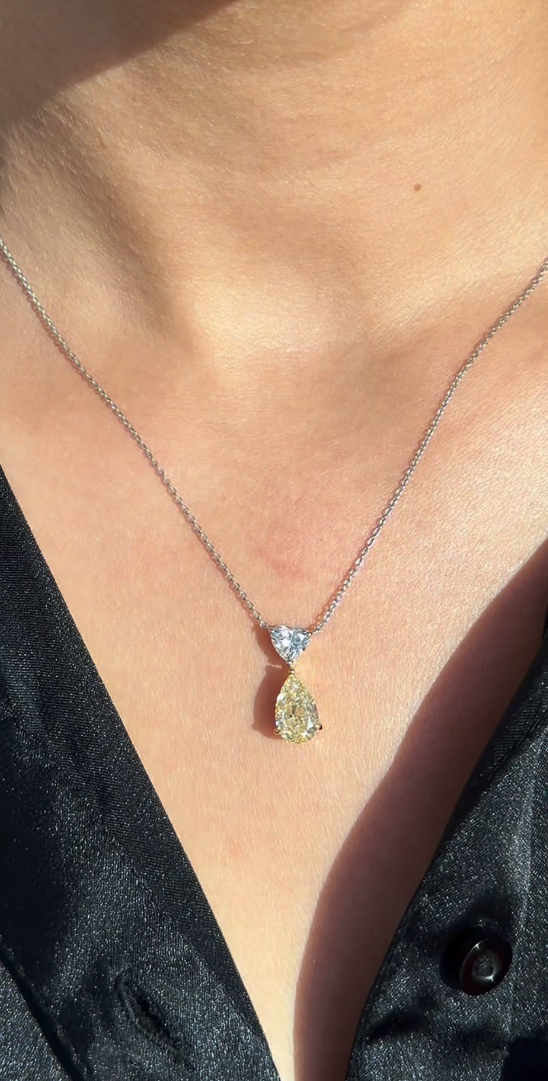 Heart & Fancy Yellow Pear Drop Diamond Necklace (ARJS4102)