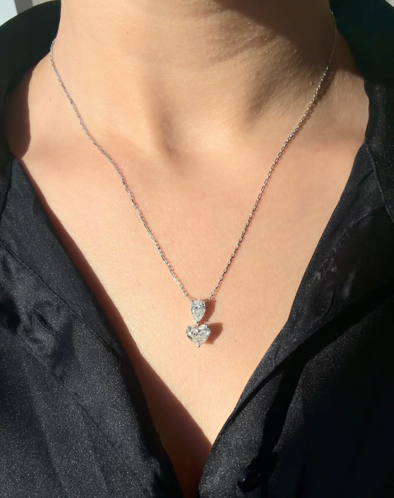 2CT Heart & Pear Diamond Drop Necklace (ARJS2710)
