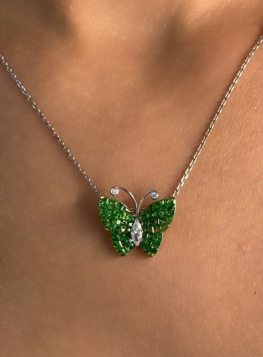 Green Sapphire Butterfly Pendant with Marquise-Cut Diamond Center (ARJS4244)
