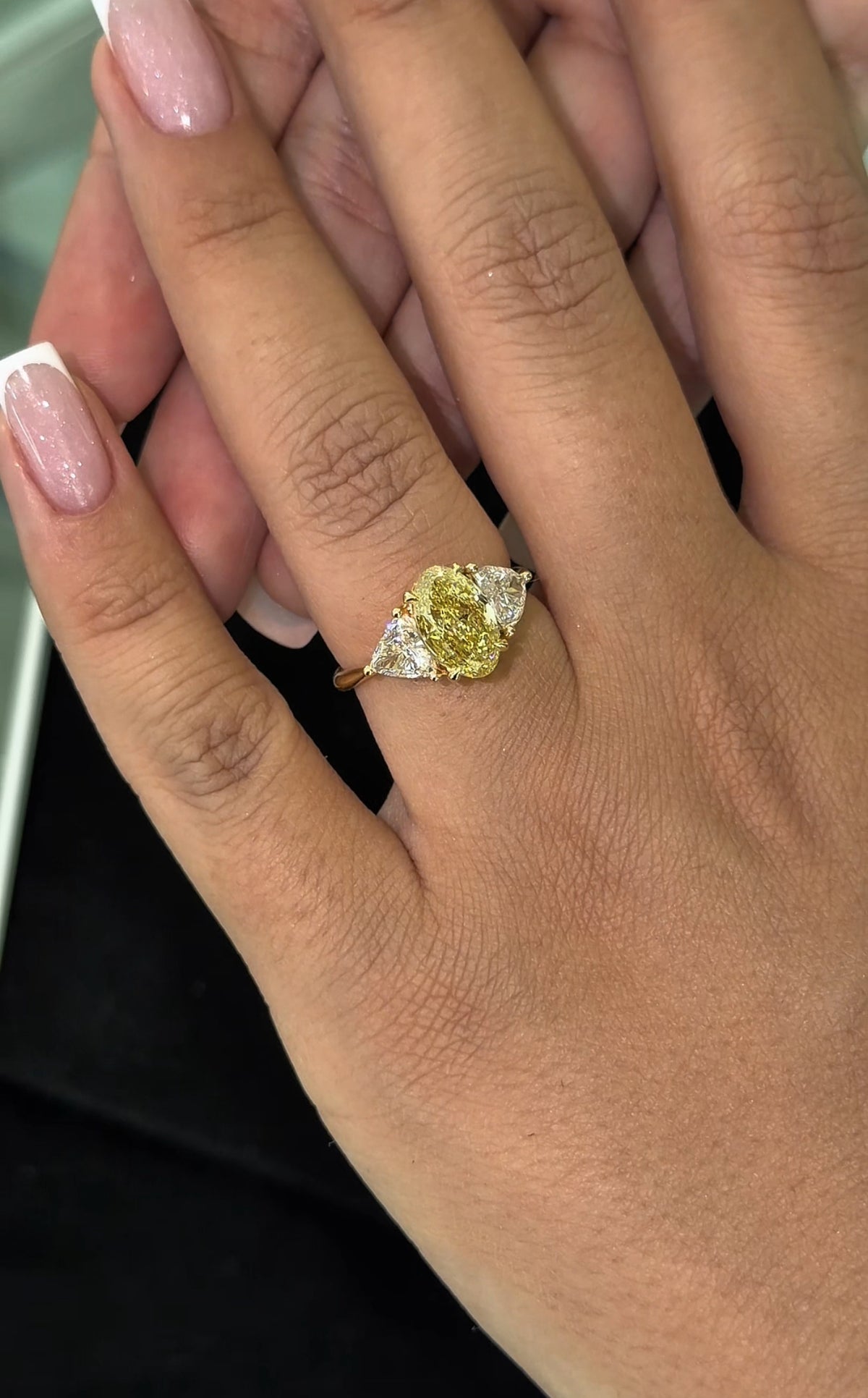 1.9 Carat Fancy yellow Oval With Side Hearts Diamond Ring (ARJS4199)