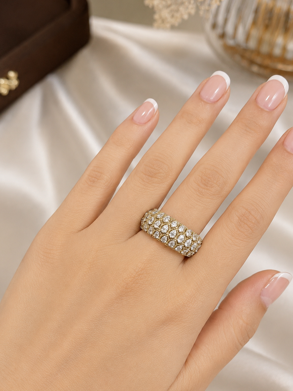 Pear Diamond Studded Band Ring in Yellow Gold (SKJ1219)