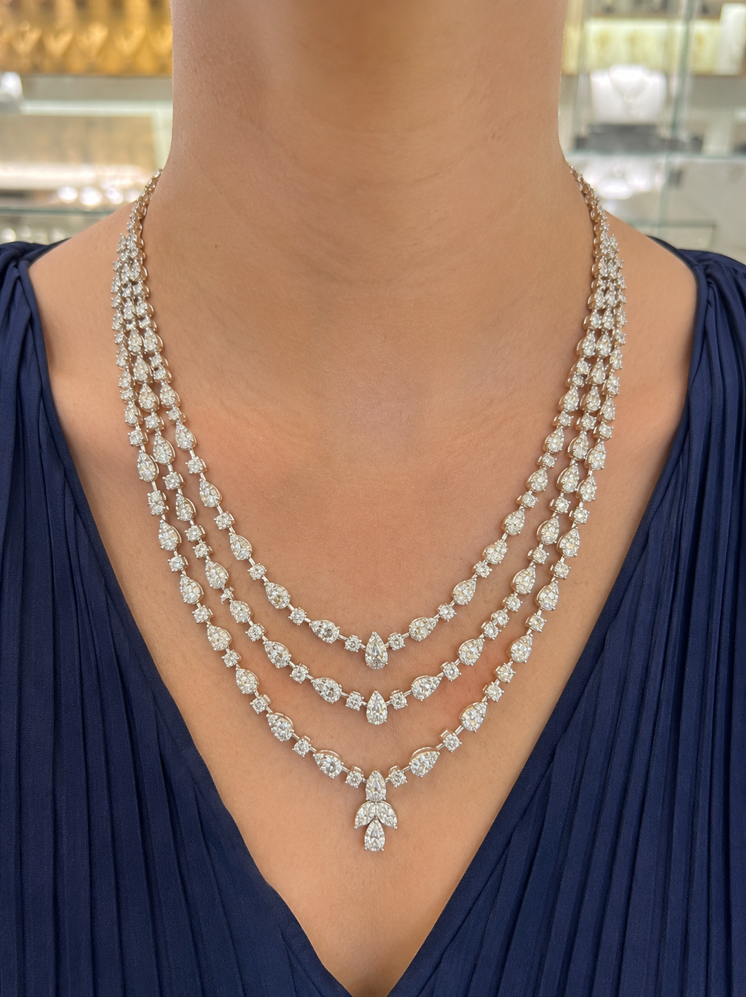 3 Line Mix Shape Diamond Necklace (ARJS3755)