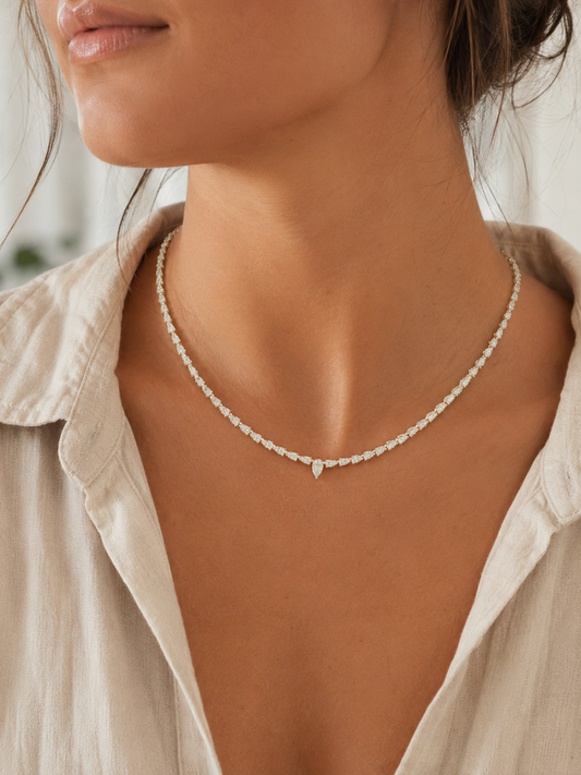 Pear Cluster Type Diamond Necklace (ARJS3728)