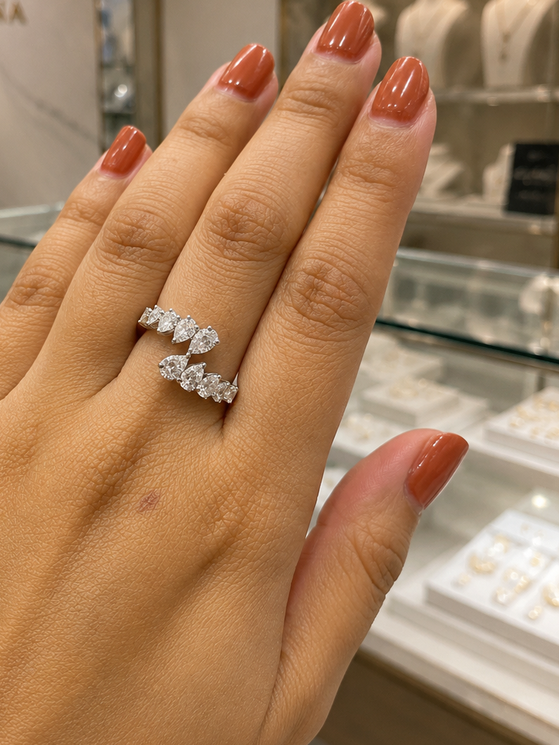 Pear in Graduation Open Diamond Ring (ARJS4009)