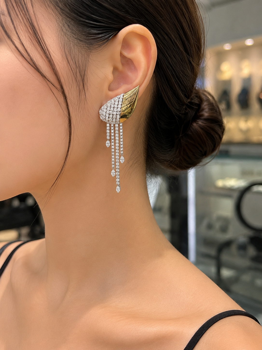 Round & Marquise Diamond Drop Earrings in Yellow Gold (SKJ1200)