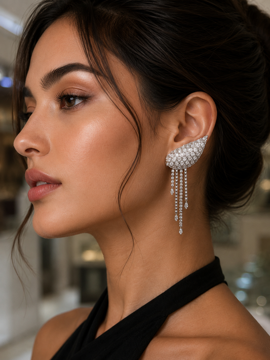 Round & Marquise Diamond Drop Earrings in White Gold (SKJ1201)