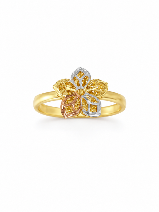 18k Gold Bloom Tri-Color Flower Ring (GJEW40)